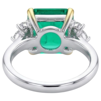 Natural Real ( Not Lab Grown ) Asscher Green Emerald GIA Diamond Wedding Ring Prong Set