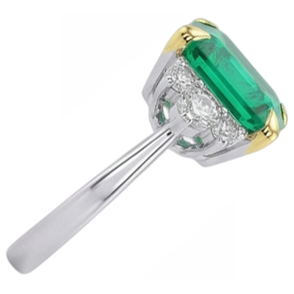 Natural Real ( Not Lab Grown ) Asscher Green Emerald GIA Diamond Wedding Ring Prong Set