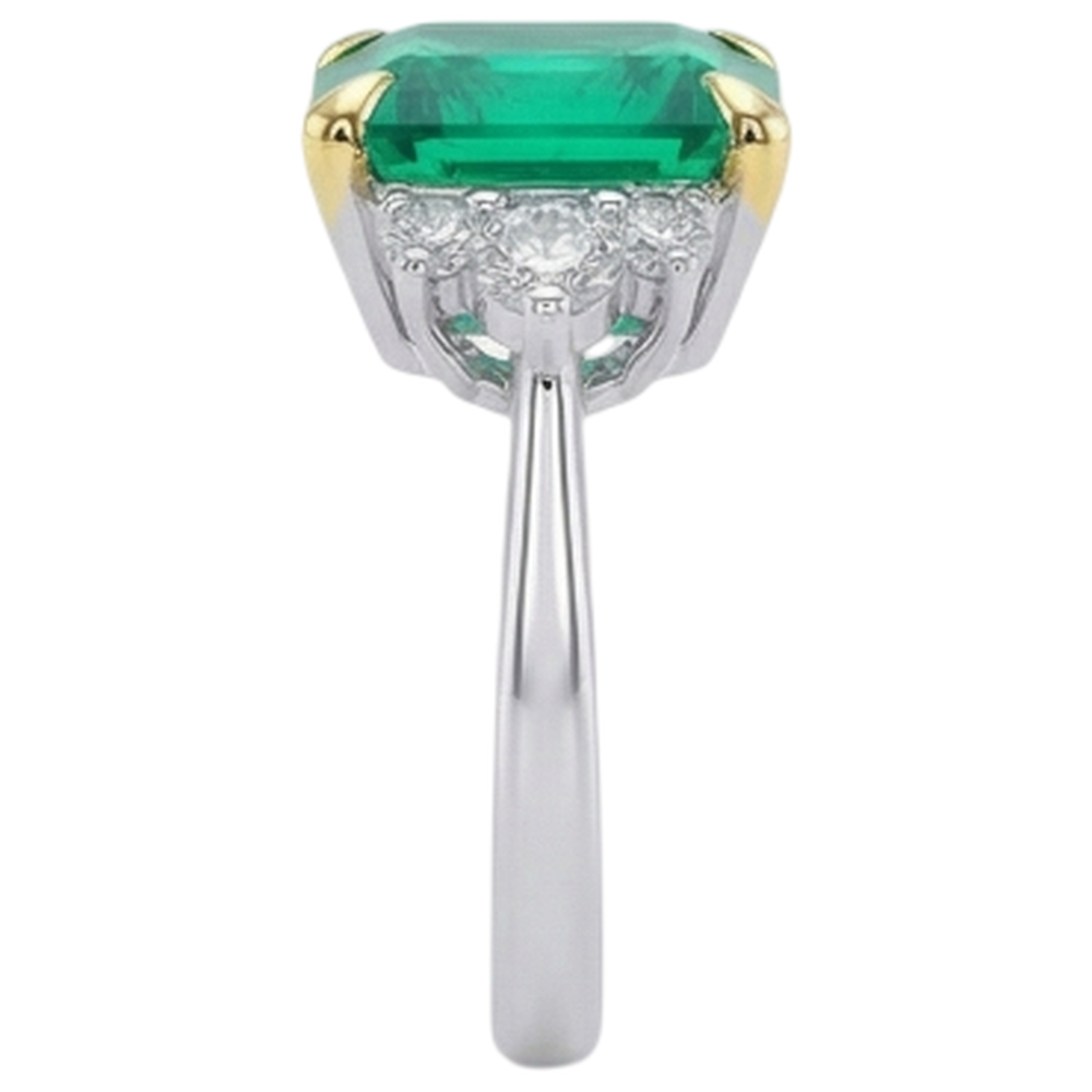 Natural Real ( Not Lab Grown ) Asscher Green Emerald GIA Diamond Wedding Ring Prong Set