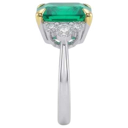 Natural Real ( Not Lab Grown ) Asscher Green Emerald GIA Diamond Wedding Ring Prong Set