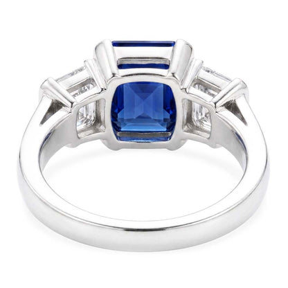 Asscher Natural Earth Mined Diamond 3 Stone Ring 3 Carats Sri Lankan Sapphire Gold Jewelry