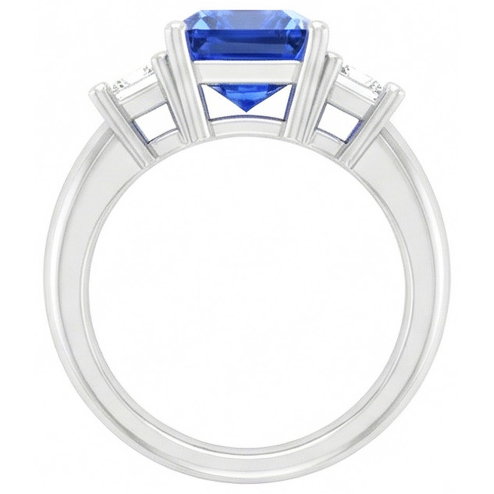 Asscher Natural Earth Mined Diamond Jewelry Radiant Sapphire 3 Stone Ring 4 Prong 3 Carats