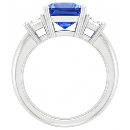 Asscher Natural Earth Mined Diamond Jewelry Radiant Sapphire 3 Stone Ring 4 Prong 3 Carats