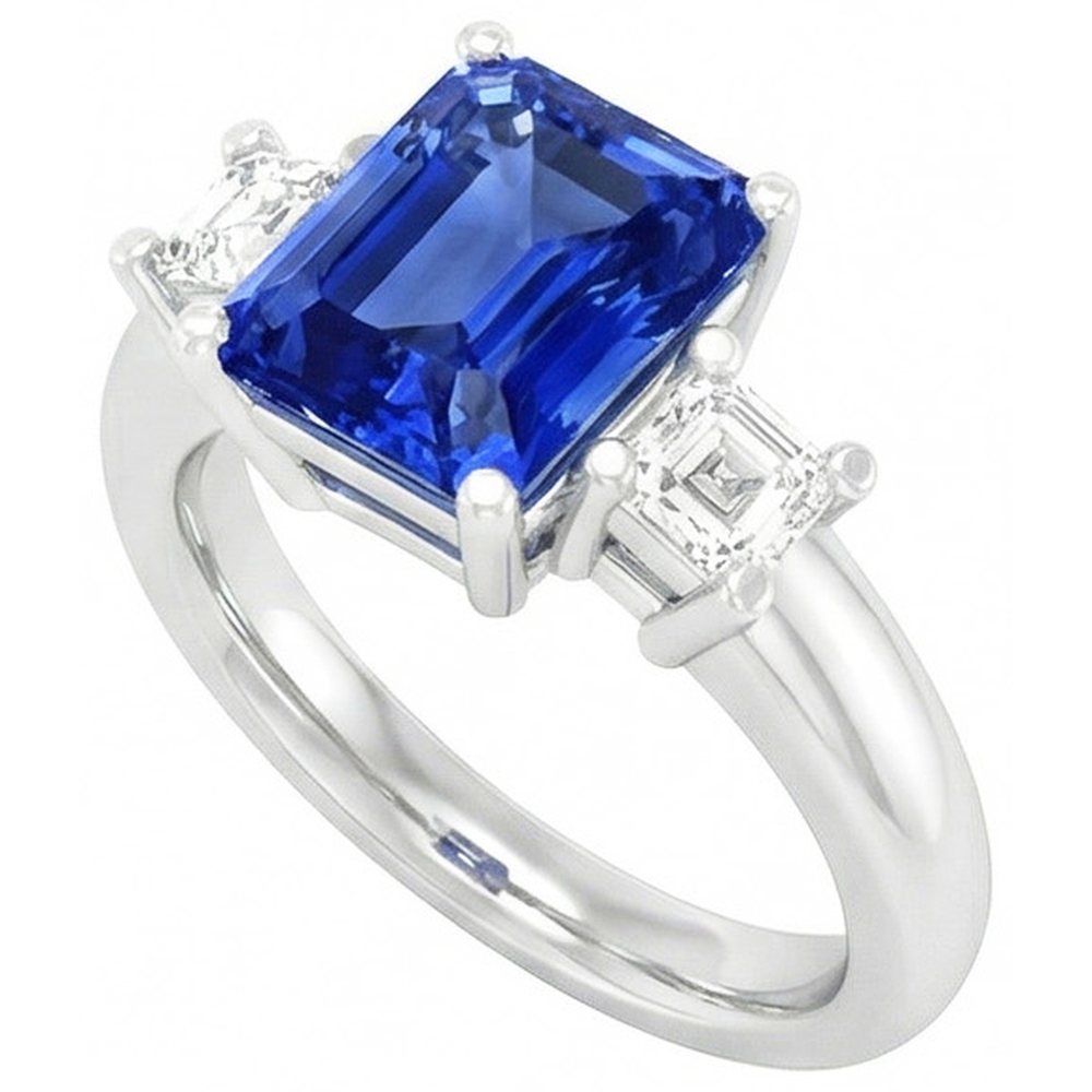 Asscher Natural Earth Mined Diamond Jewelry Radiant Sapphire 3 Stone Ring 4 Prong 3 Carats