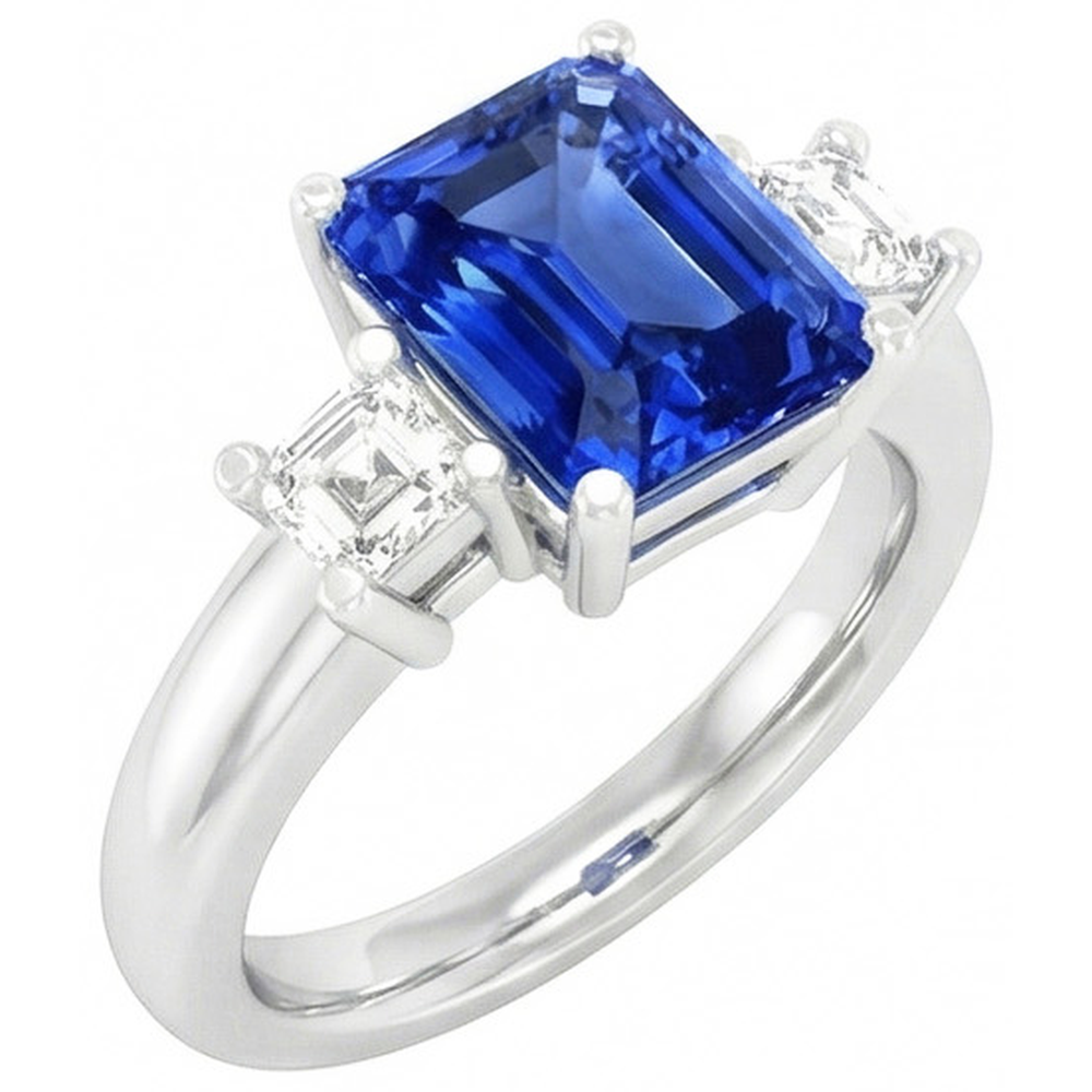 Asscher Natural Earth Mined Diamond Jewelry Radiant Sapphire 3 Stone Ring 4 Prong 3 Carats