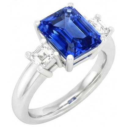 Asscher Natural Earth Mined Diamond Jewelry Radiant Sapphire 3 Stone Ring 4 Prong 3 Carats
