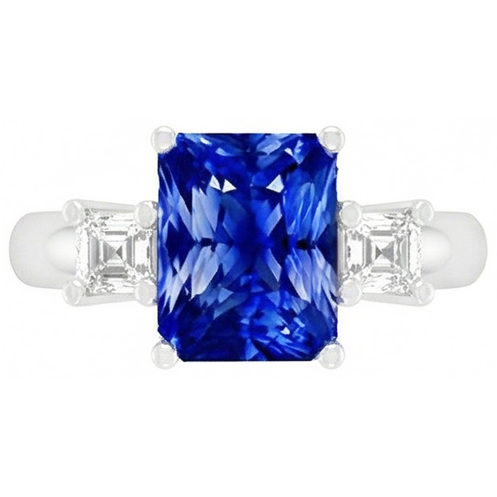 Asscher Natural Earth Mined Diamond Jewelry Radiant Sapphire 3 Stone Ring 4 Prong 3 Carats