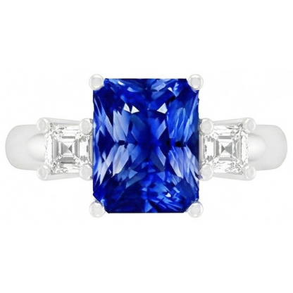 Asscher Natural Earth Mined Diamond Jewelry Radiant Sapphire 3 Stone Ring 4 Prong 3 Carats