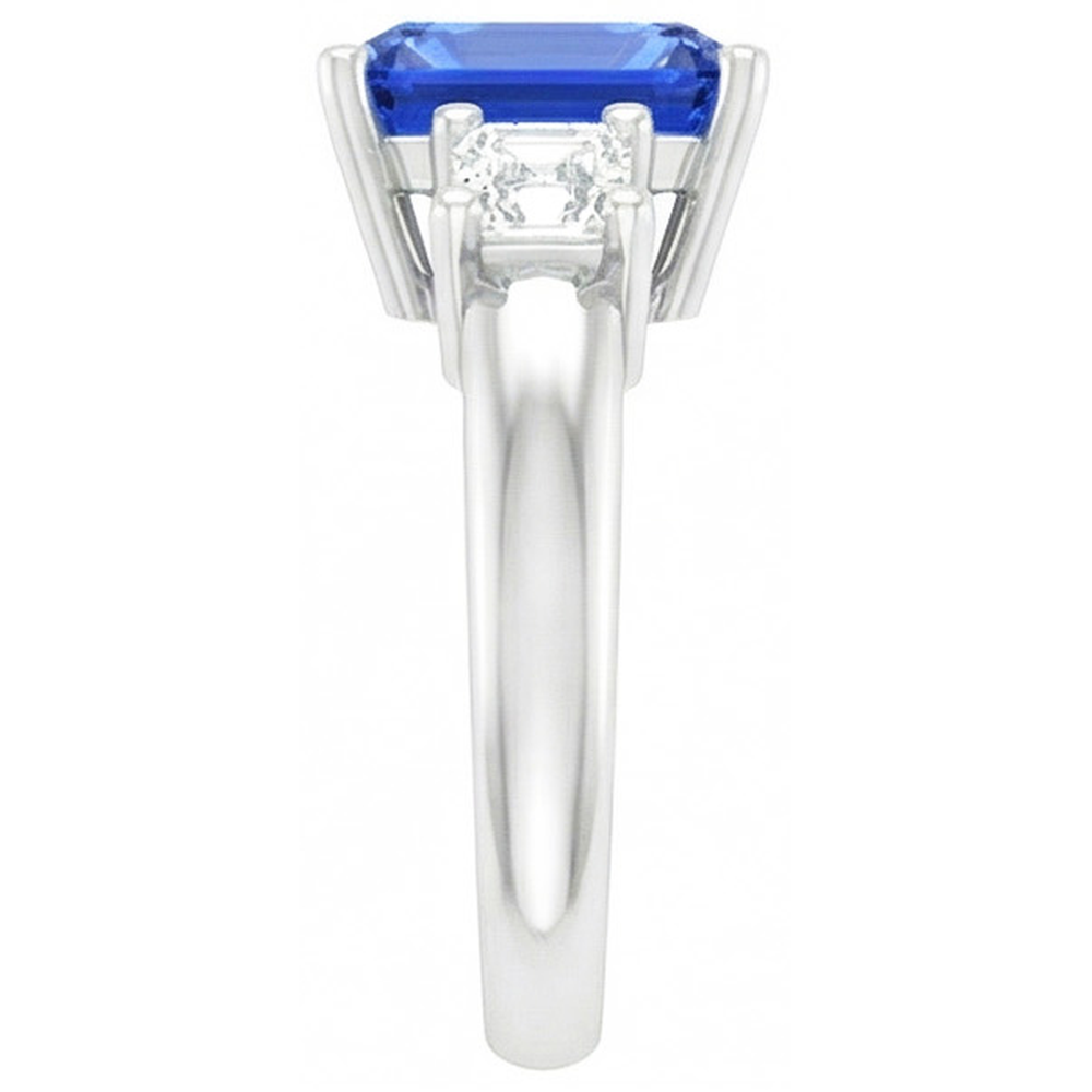 Asscher Natural Earth Mined Diamond Jewelry Radiant Sapphire 3 Stone Ring 4 Prong 3 Carats