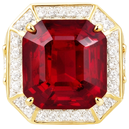 Asscher Red Men's Ruby IGI CERTIFIED Ring With Diamond 11 Carats Yellow Gold 14K