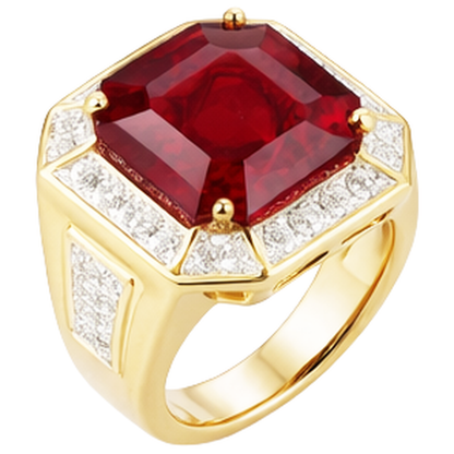 Asscher Red Men's Ruby IGI CERTIFIED Ring With Diamond 11 Carats Yellow Gold 14K