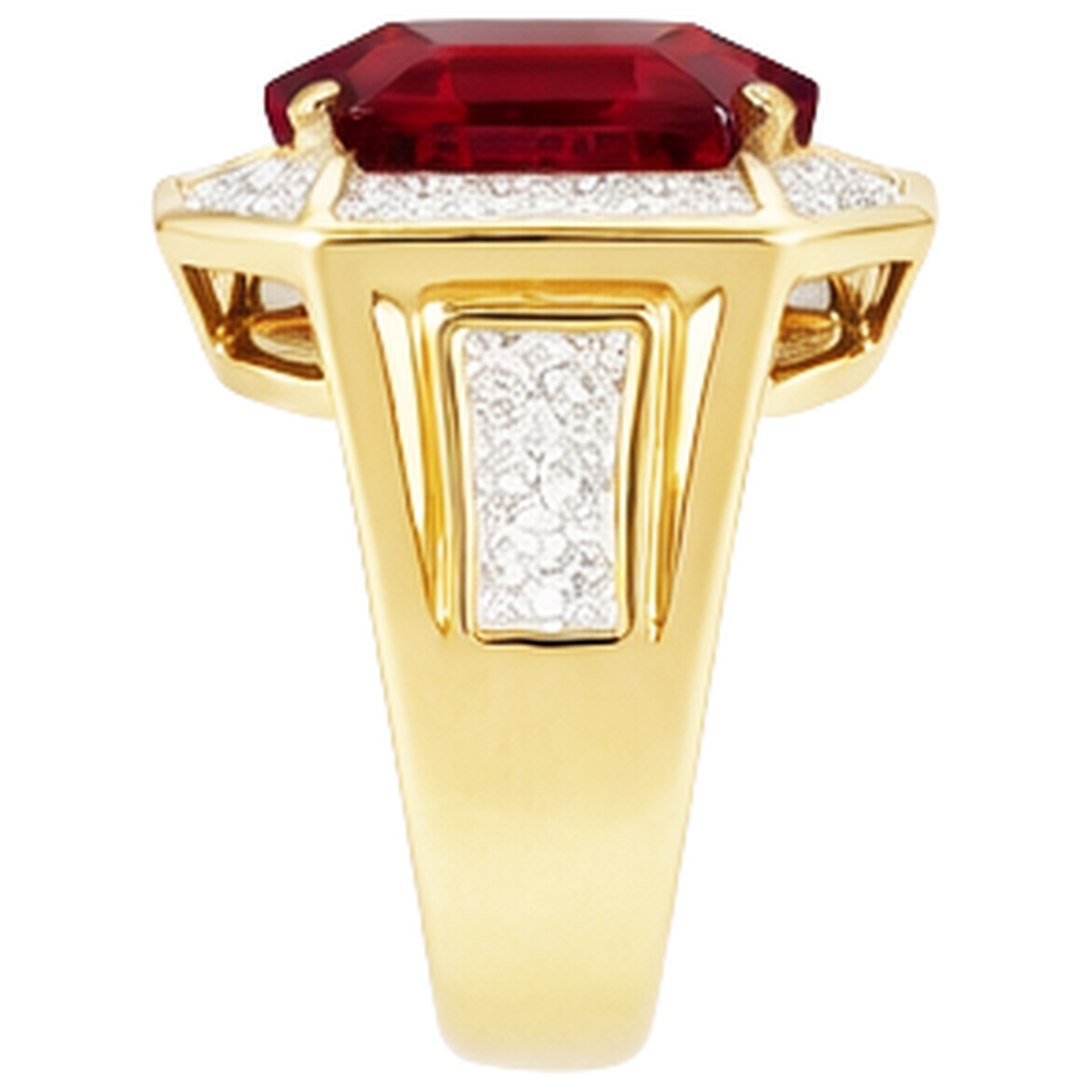 Asscher Red Men's Ruby IGI CERTIFIED Ring With Diamond 11 Carats Yellow Gold 14K