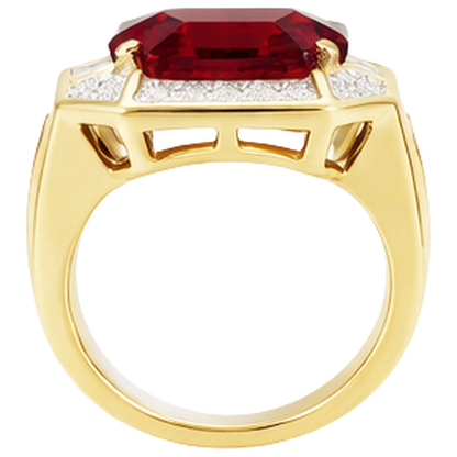 Asscher Red Men's Ruby IGI CERTIFIED Ring With Diamond 11 Carats Yellow Gold 14K