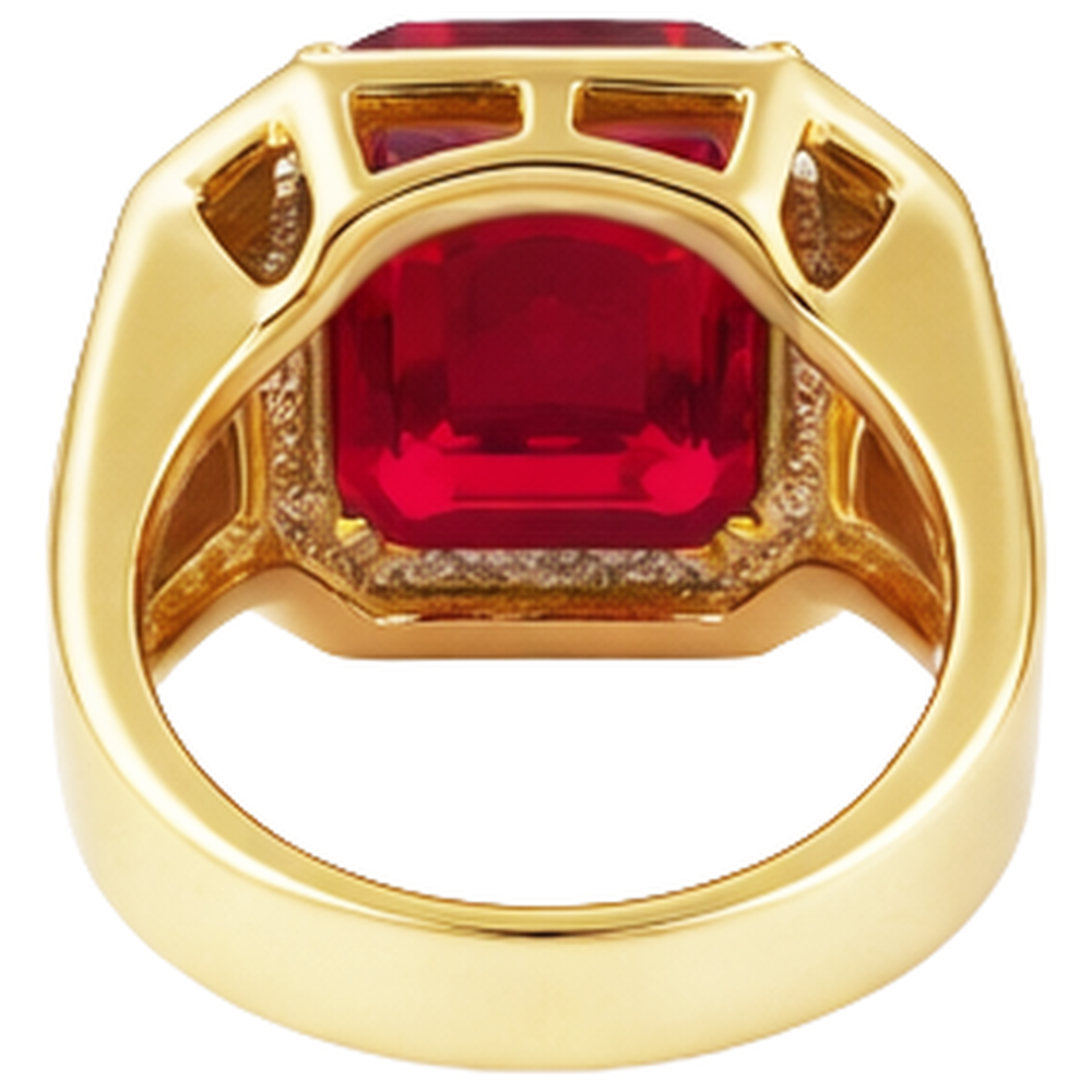 Asscher Red Men's Ruby IGI CERTIFIED Ring With Diamond 11 Carats Yellow Gold 14K