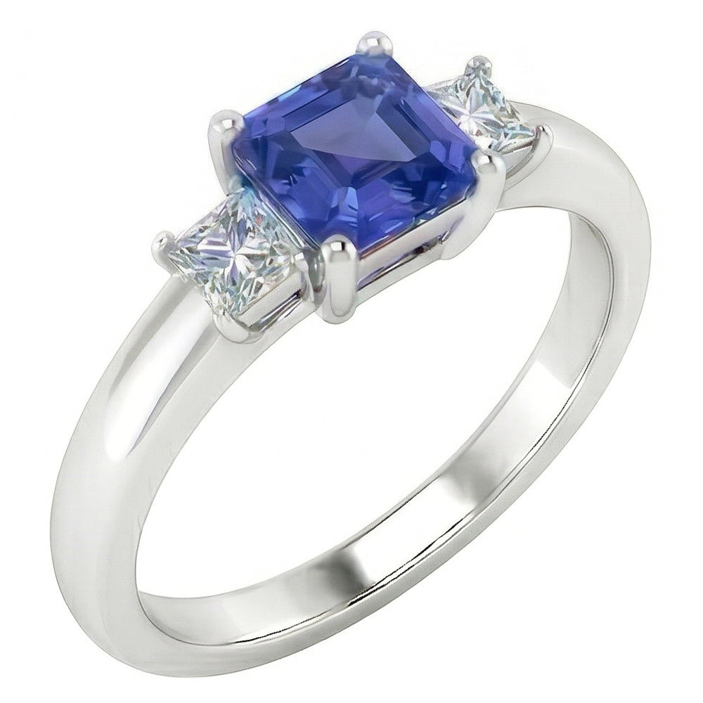 Asscher Sapphire 3 Stone Ring 1.50 Carats Sparkling Princess Natural Earth Mined Diamonds