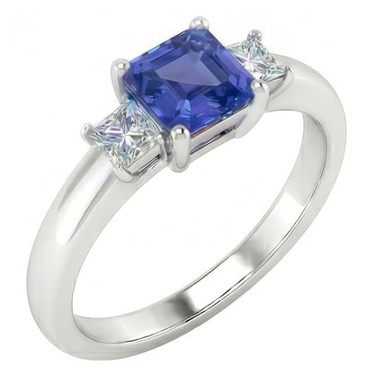 Asscher Sapphire 3 Stone Ring 1.50 Carats Sparkling Princess Natural Earth Mined Diamonds