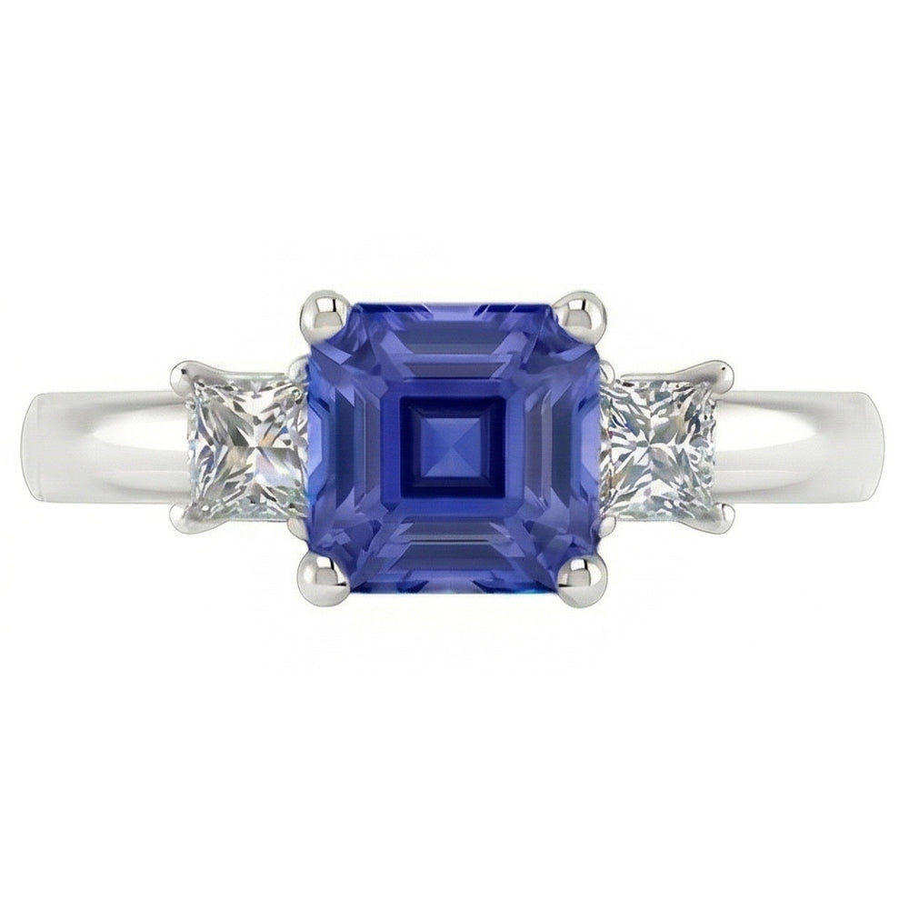 Asscher Sapphire 3 Stone Ring 1.50 Carats Sparkling Princess Natural Earth Mined Diamonds