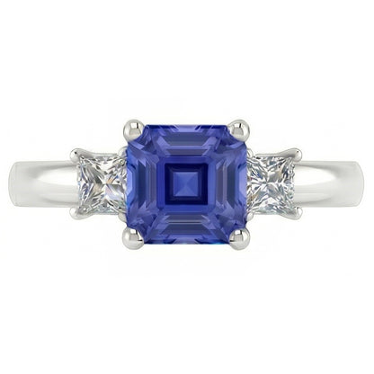 Asscher Sapphire 3 Stone Ring 1.50 Carats Sparkling Princess Natural Earth Mined Diamonds