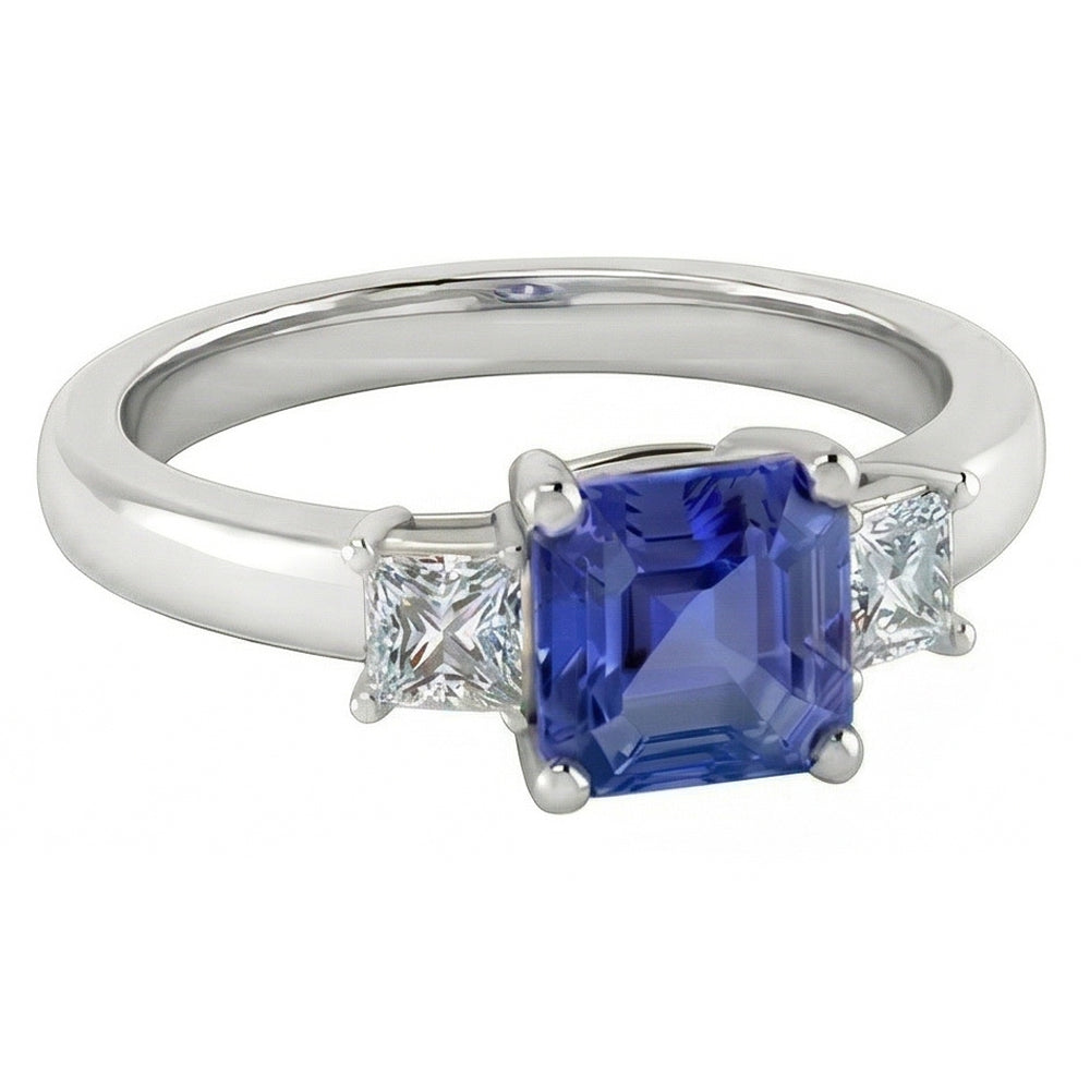 Asscher Sapphire 3 Stone Ring 1.50 Carats Sparkling Princess Natural Earth Mined Diamonds