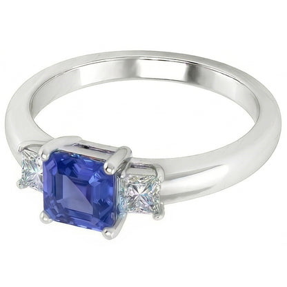 Asscher Sapphire 3 Stone Ring 1.50 Carats Sparkling Princess Natural Earth Mined Diamonds