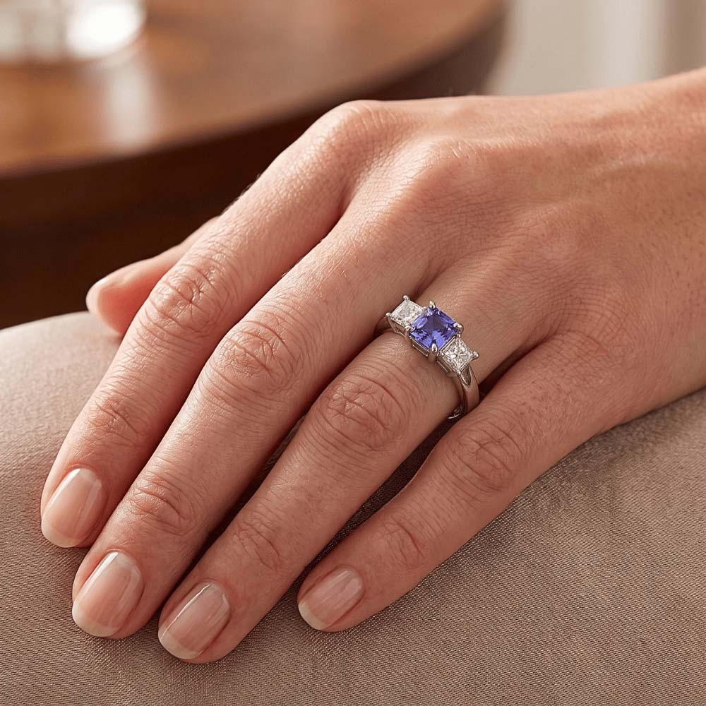 Asscher Sapphire 3 Stone Ring 1.50 Carats Sparkling Princess Natural Earth Mined Diamonds