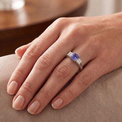 Asscher Sapphire 3 Stone Ring 1.50 Carats Sparkling Princess Natural Earth Mined Diamonds
