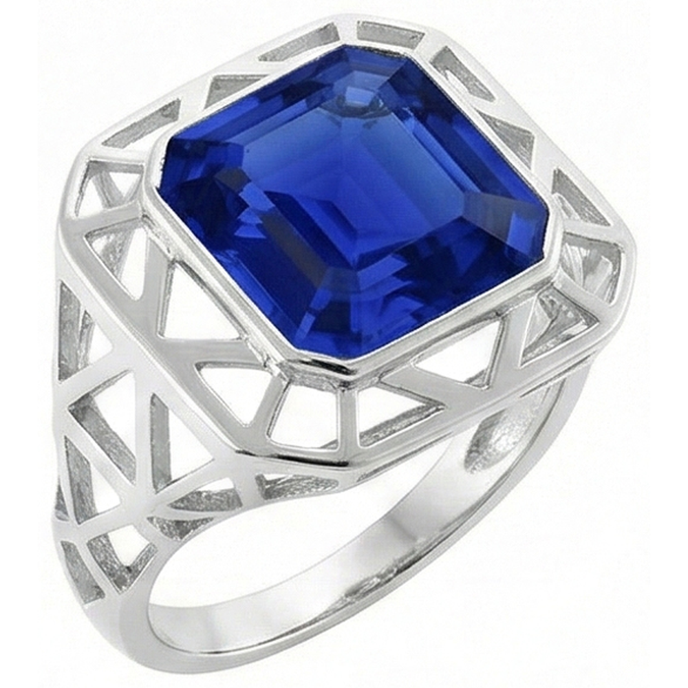 IGI CERTIFIED Asscher Solitaire Men's Ring 2.50 Carats Srilankan Sapphire Bezel Set