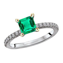 Asscher Cut Green Emerald Ring With Accents Anniversary Jewelry