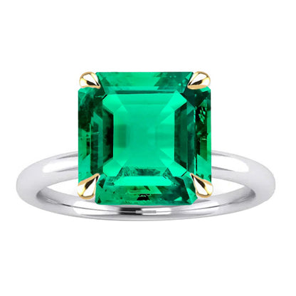 Asscher Cut Colombian Green Emerald Lady’s Ring