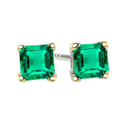 Natural Real ( Not Lab Grown ) Asscher Cut Green Emerald GIA Stud Earrings Basket Setting
