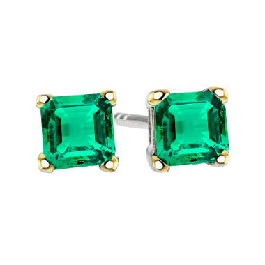 Asscher Cut Green Emerald Stud Earrings Basket Setting