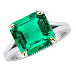Asscher Cut Solitaire Green Emerald Ring Split Shank