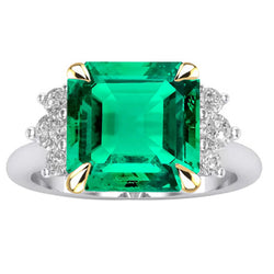 Asscher Green Emerald Diamond Wedding Ring Prong Set