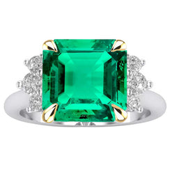 Natural Real ( Not Lab Grown ) Asscher Green Emerald GIA Diamond Wedding Ring Prong Set