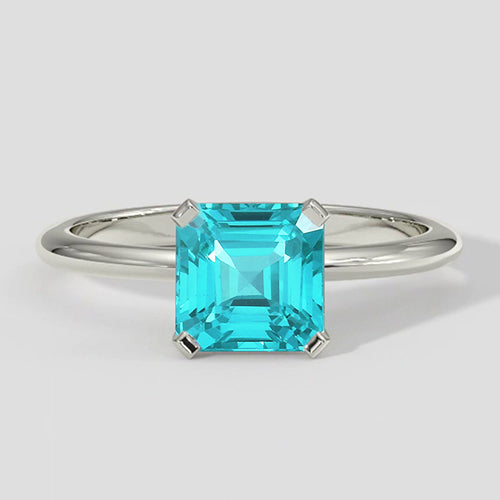 Natural Real ( Not Lab Grown )  Asscher Paraiba Ring Solitaire 14k