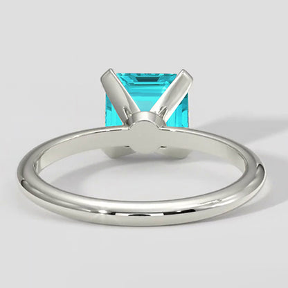 Natural Real ( Not Lab Grown )  Asscher Paraiba Ring Solitaire 14k