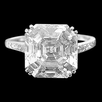 Asscher And Round Diamond Ring 3.15 Carats With Accents White Gold