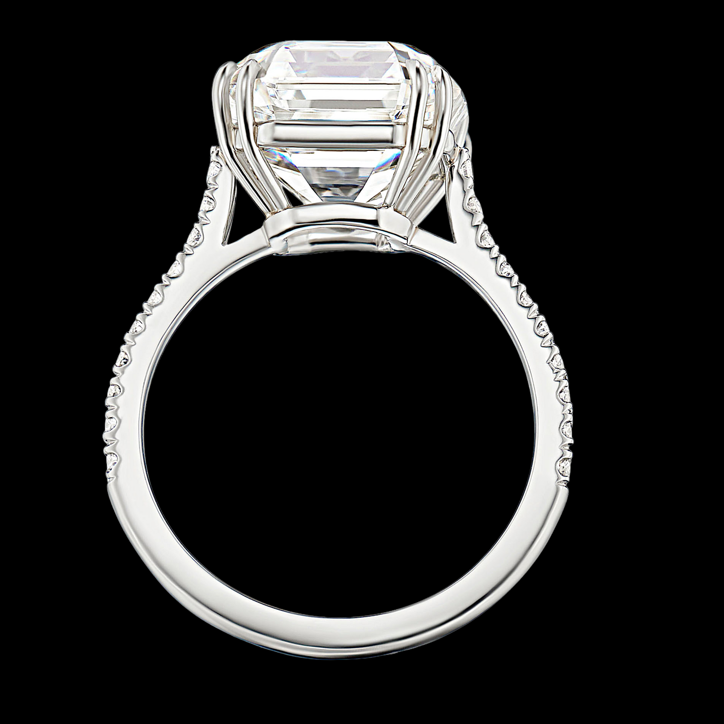 Asscher And Round Diamond Ring 3.15 Carats With Accents White Gold