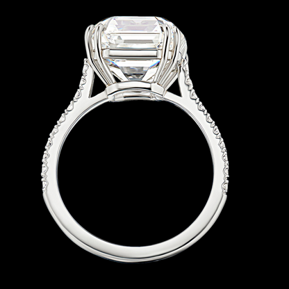 Asscher And Round Diamond Ring 3.15 Carats With Accents White Gold