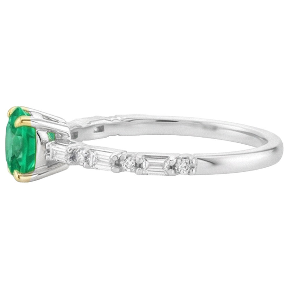 Natural Real ( Not Lab Grown ) Baguette Diamond Green Emerald GIA Ring Comfort Fit Jewelry