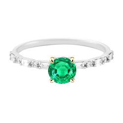 Baguette Diamond Green Emerald Ring Comfort Fit Jewelry