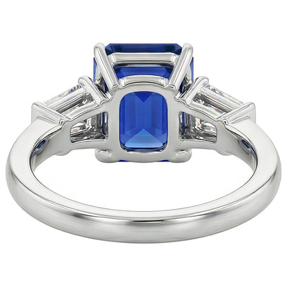 Baguette Natural Earth Mined Diamond 3 Stone Ring Asscher Cut Blue Sapphire 2.50 Carats