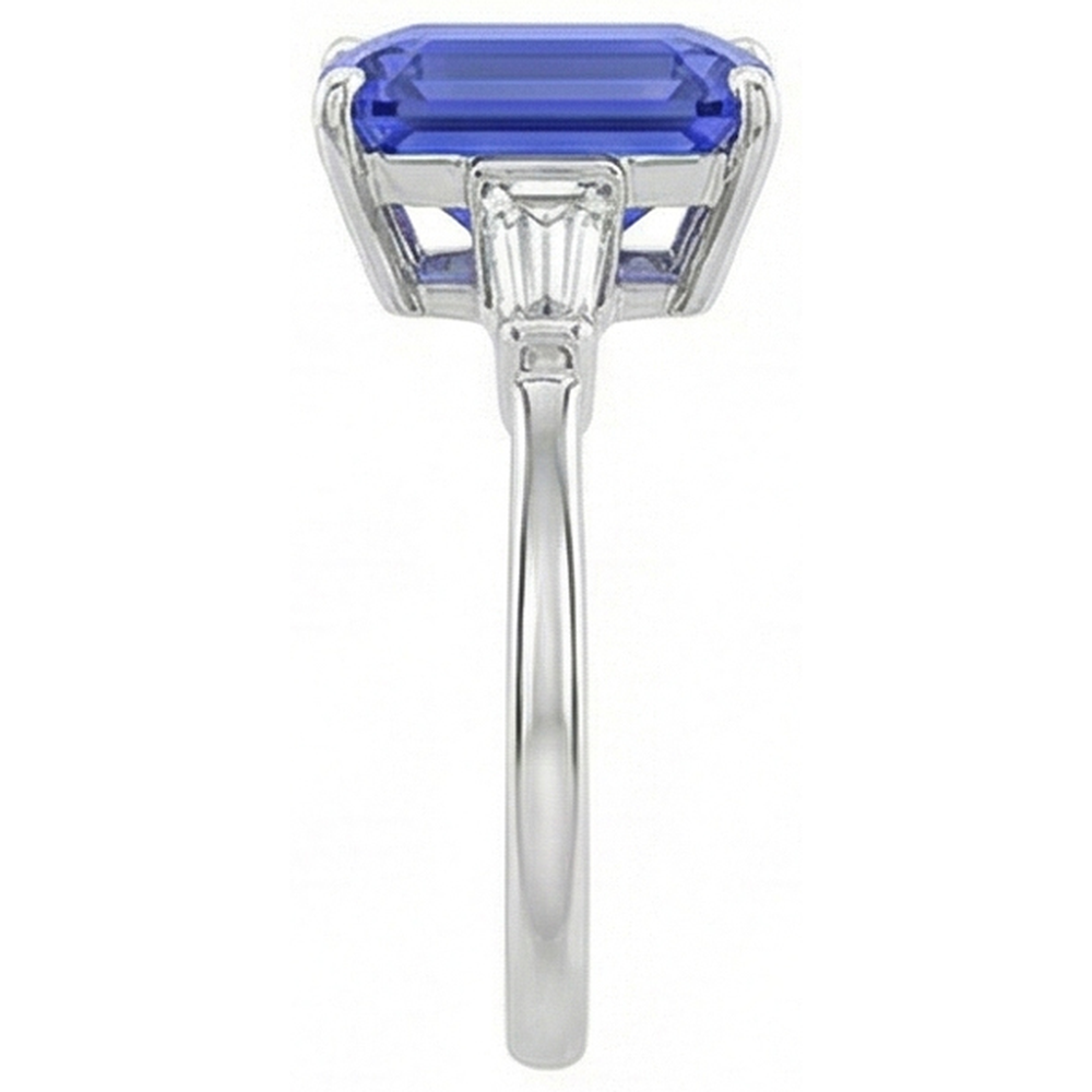 Baguette Natural Earth Mined Diamond 3 Stone Ring Emerald Cut Ceylon Sapphire 2.75 Carats