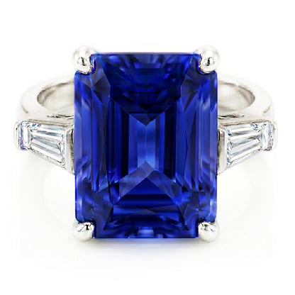 Baguette Natural Earth Mined Diamond 3 Stone Ring Radiant Light Blue Sapphire 2.50 Carats