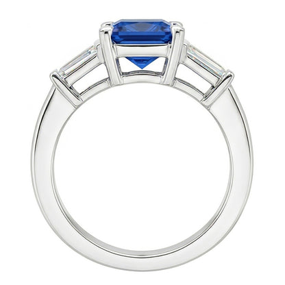 Baguette Natural Earth Mined Diamond 3 Stone Ring Radiant Light Blue Sapphire 2.50 Carats