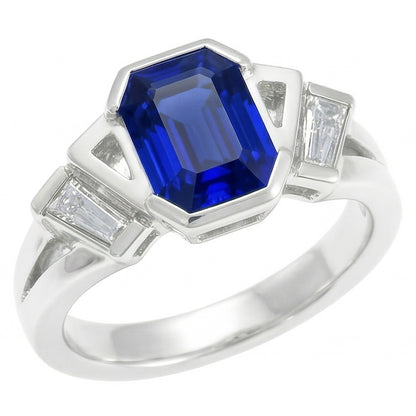 Baguette Natural Earth Mined Diamond Anniversary Ring Emerald Sapphire Jewelry 2.50 Carats