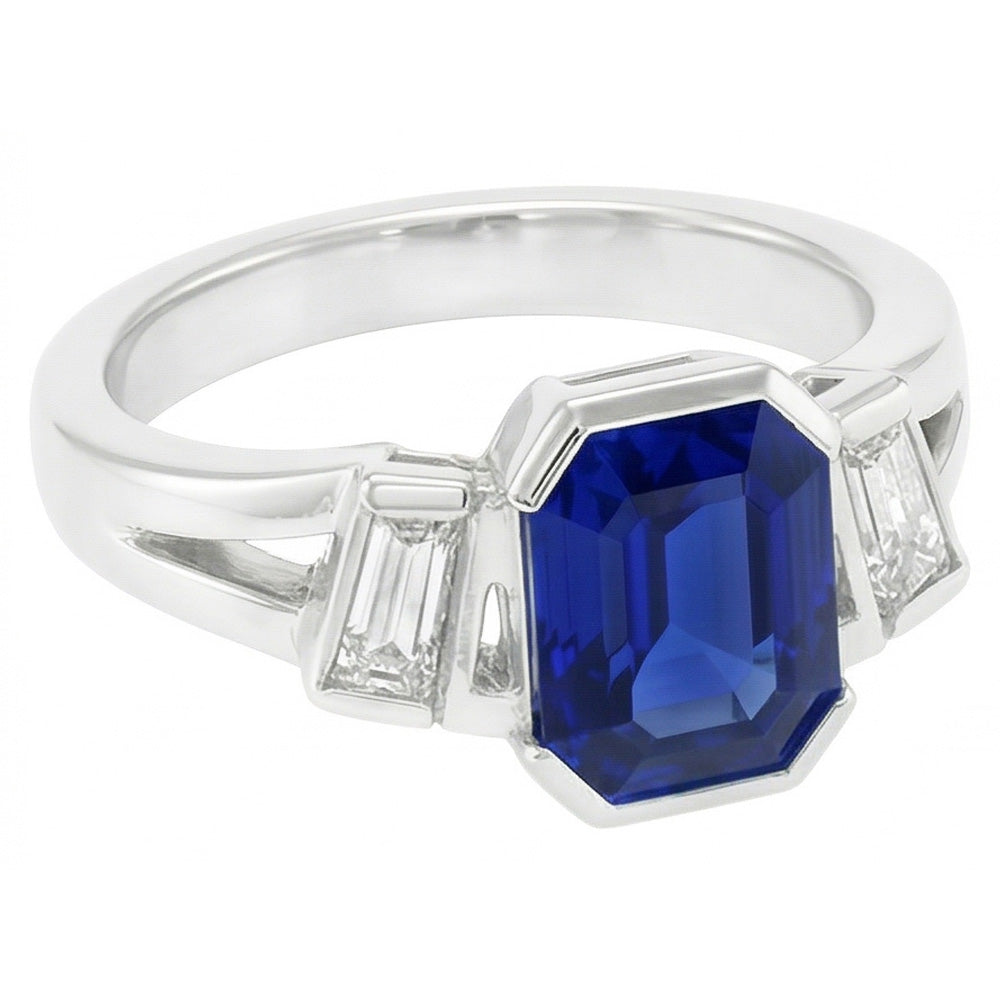 Baguette Natural Earth Mined Diamond Anniversary Ring Emerald Sapphire Jewelry 2.50 Carats