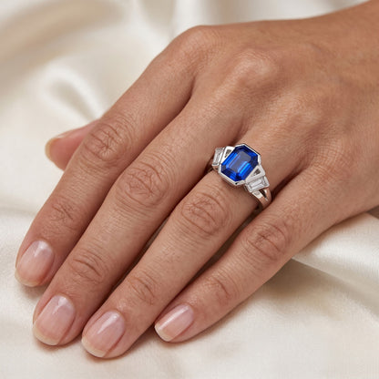 Baguette Natural Earth Mined Diamond Anniversary Ring Emerald Sapphire Jewelry 2.50 Carats