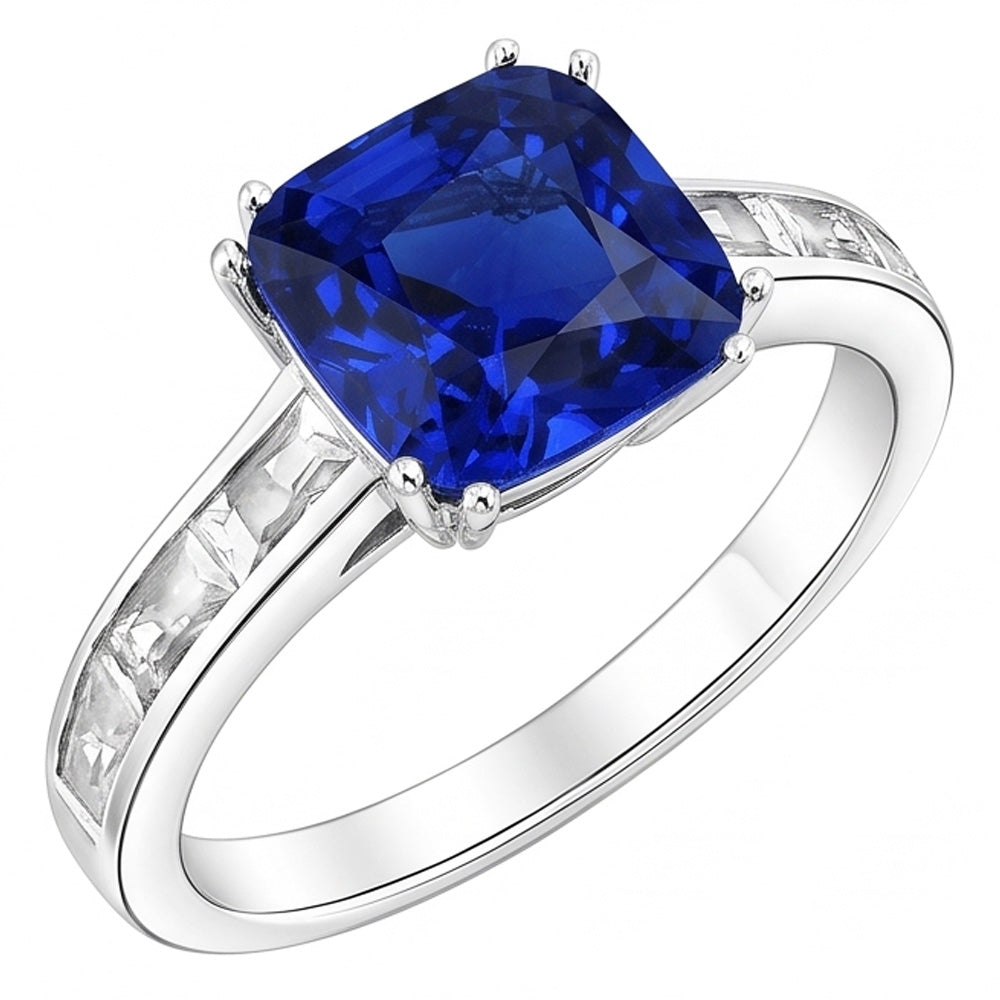 Baguette Natural Earth Mined Diamond Cushion Blue Sapphire Ring 4 Carats Gold 14K Jewelry