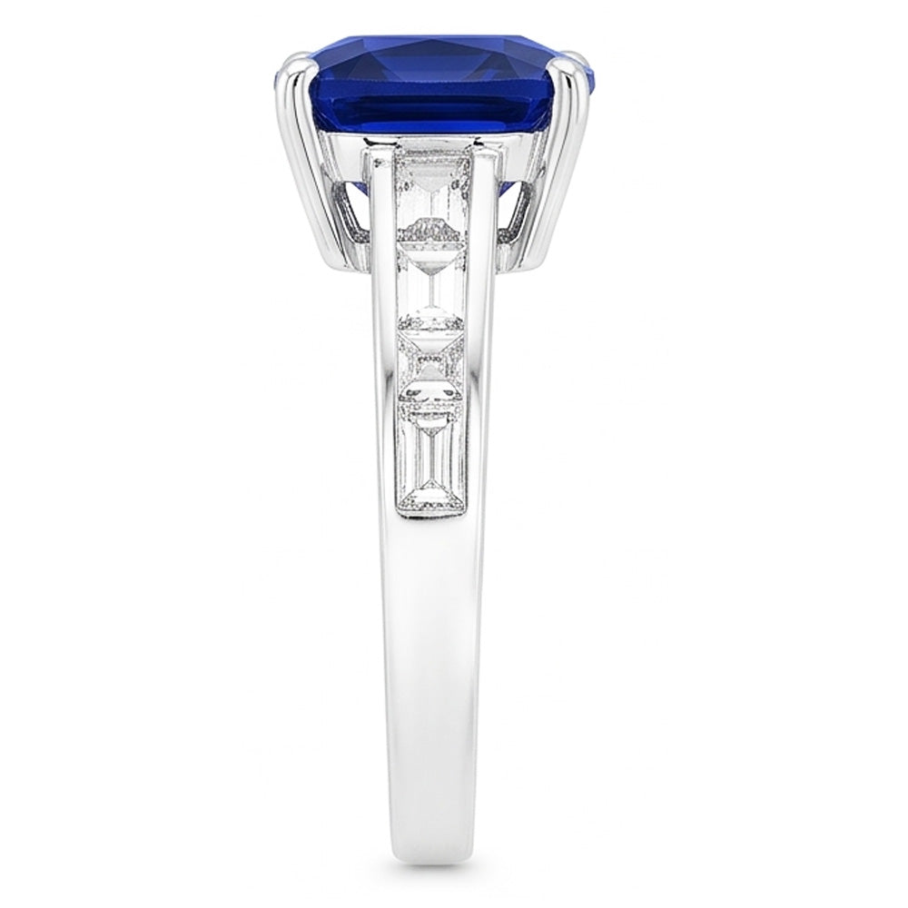 Baguette Natural Earth Mined Diamond Cushion Blue Sapphire Ring 4 Carats Gold 14K Jewelry